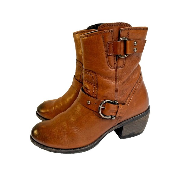 Clarks Mascarpone Cafe Brown Leather Ankle Boots Heel Tan Shoes Women’s -Size 6 - Picture 1 of 13